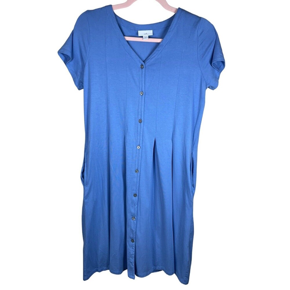 J Jill Blue Jersey Cap Sleeve V-Neck Fit and Flare Midi Dress XSmall